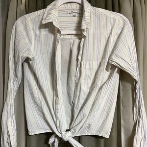 Madewell blue and white striped tie up button down shirt